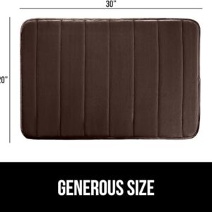 Gorilla Grip Striped Memory Foam Bathroom Rug, Soft Absorbent Velvet Bath Mat, Dots on Underside, Machine Washable Bathmat, Thick Shower Floor Carpet Rugs Room Décor Accessories, 30x20 Mat, Brown