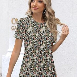 Rapbin Womens Casual Short Sleeve T-Shirts Crew Neck Pleated Tops Fashion Dressy Tunic Blouses