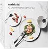 Sabichi Marble 12pc Grey & White Porcelain Dinner Set - Microwave & Dishwasher Safe Plates and Bowls Set - 4 x Dinner Plates, 4 x Side Plates, 4 x Soup Bowls