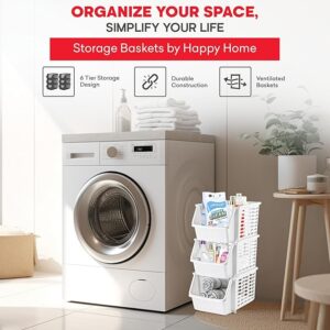 My Happy Home Stackable Storage Basket, 6-Tier Multi-Purpose Organizer for Cabinet, Under Sink, and Fridge Durable Space Saver, White