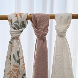 Muslin Swaddle Blanket for Newborns, Pack of 3, Large 95 x 100cm - Baby Shower Burp Cloths, Pink and White
