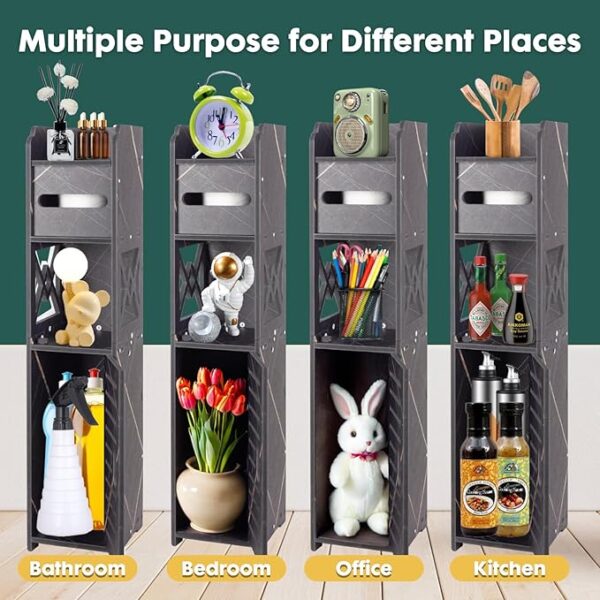 Pinkgarden Bathroom Storage Cabinet, Small Bathroom Storage Cabinet with Doors and Shelves, Slim Storage Cabinet for Bathroom Small Spaces Corner Floor (Black)