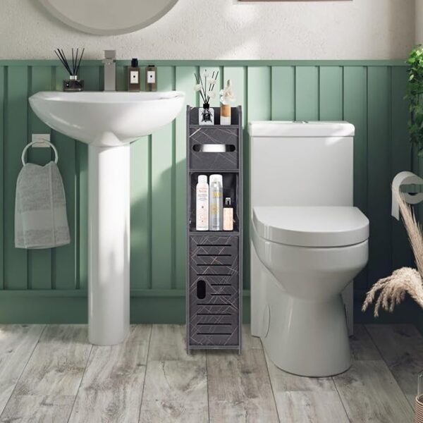 Pinkgarden Bathroom Storage Cabinet, Small Bathroom Storage Cabinet with Doors and Shelves, Slim Storage Cabinet for Bathroom Small Spaces Corner Floor (Black) - Image 2