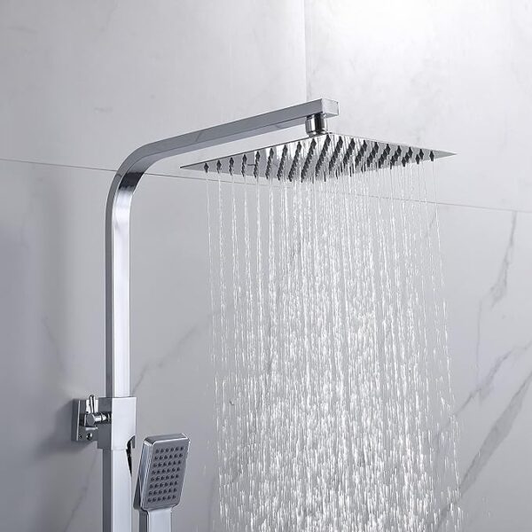 Bathroom Thermostatic Shower Mixer Set Handheld Shower and with Adjustable 8" Overhead Rainfall Shower Head Twin Head & Body Chrome Plated Set - Image 2