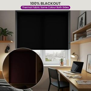 FURNISHED Roller Blinds Thermal Blackout Roller Blind - Trimmable Insulated UV Protection Child Safe Easy Fit Home Office Window Blinds, Cream, 115W x 165H cm