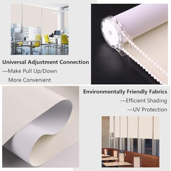 LUCKUP 100% Blackout Waterproof Fabric Window Roller Shades Blind, Thermal Insulated,UV Protection,for Bedrooms,Living Room,Bathroom,The Office, Easy to Install 56 x 183 cm(Cream) - Image 2