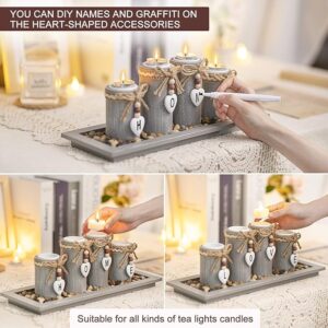 GoMaihe Candle Holder Set of 4 with Wodden Tray, Tealight Holders Candlestick Holder, Table Centerpiece Home Decor Living Room Bedroom Decoration Mum Gift Birthday Wedding Christmas Party Ornaments