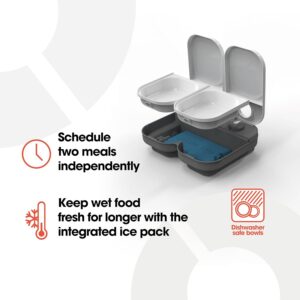 Cat Mate C200 Automatic 2 Meal Timer-Controlled Pet Feeder (401) - For Cats and Small Dogs, Includes Ice Pack for Wet and Dry Food, Meals up to 400 g Each, White
