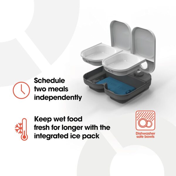 Cat Mate C200 Automatic 2 Meal Timer-Controlled Pet Feeder (401) - For Cats and Small Dogs, Includes Ice Pack for Wet and Dry Food, Meals up to 400 g Each, White
