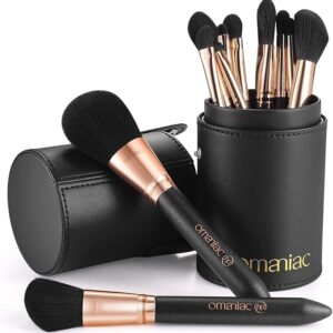 OMANIAC Professional Makeup Brushes Set (12Pcs), Pearl Flash Handles, Comfortable to Hold and Easy to Use. Black Travel Make up Brushes Set with Case