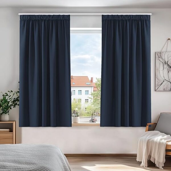 Deconovo Super Soft Curtains Thermal Insulated Pencil Pleat Blackout Curtains for Bedroom 46 x 54 Navy Blue 1 Pair