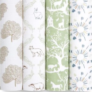 aden + anais harmony Swaddle Blanket - Pack of 4| Large 100% Muslin Cotton Swaddle Wrap Set for Baby Girls & Boys |nature, trees, green, forest Print Designs| Newborn & Infant Sleep, 112 x 112 cm