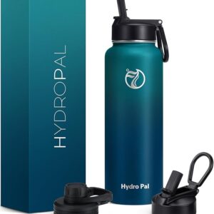 HydroPal Vacuum Insulated Stainless Steel Water Bottle, 1200ml/1000ml/750ml- 2 Lids (Straw Lid and Spout Lid), 2 Straws Water Bottle for 12 Hours Hot & 24 Hours Cold Drinks, Great for Work, Travel
