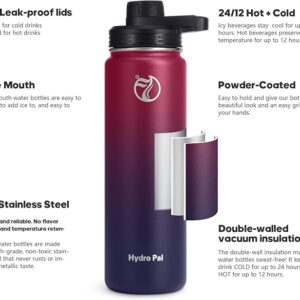 HydroPal Vacuum Insulated Stainless Steel Water Bottle, 1200ml/1000ml/750ml- 2 Lids (Straw Lid and Spout Lid), 2 Straws Water Bottle for 12 Hours Hot & 24 Hours Cold Drinks, Great for Work, Travel