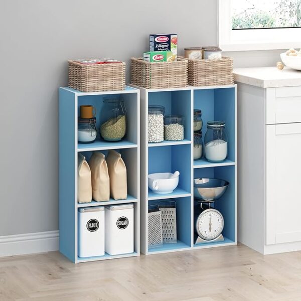 Furinno Luder 3-Tier Open Shelf Bookcase, White/Light Blue