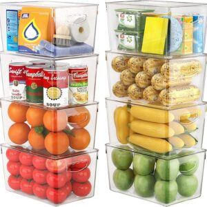 8 Pack Clear Storage Bins with Lids Stackable, Large Plastic Storage Bins with Handle for Pantry Organization and Storage, Perfect Containers for Fridge Organizer, Freezer, Kitchen, Cabinets, Bathroom