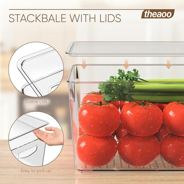 4 Pack Clear Storage Bins with Lids Stackable, Large Plastic Storage Bins with Handle for Pantry Organization and Storage, Perfect Containers for Fridge Organizer, Freezer, Kitchen, Cabinets, Bathroom - Image 2