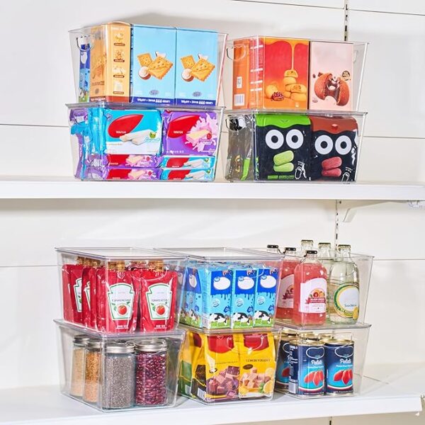 4 Pack Clear Storage Bins with Lids Stackable, Large Plastic Storage Bins with Handle for Pantry Organization and Storage, Perfect Containers for Fridge Organizer, Freezer, Kitchen, Cabinets, Bathroom