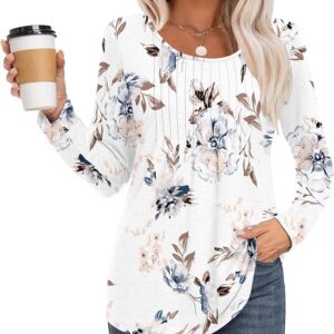 MOLERANI T Shirts for Women UK Round Neck Loose Casual Puff Short Sleeve Summer Tee Tops Front Pleated T Shirt