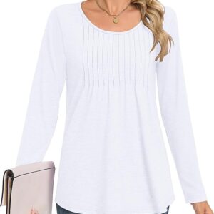 MOLERANI T Shirts for Women UK Round Neck Loose Casual Puff Short Sleeve Summer Tee Tops Front Pleated T Shirt