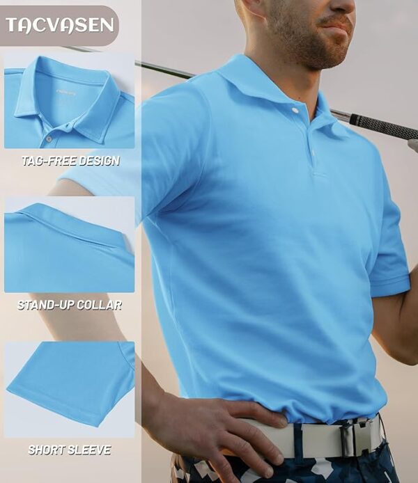 TACVASEN Men's Breathable Polo Shirts Quick Dry Casual Work Golf Shirt with Button - Image 2
