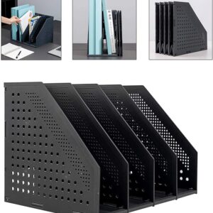 Sivelike A4 File Holder Folding Bookshelf,1 Year Warranty,4 Vertical Compartments magazine file holder,Desk Organizer Document Folder for Office Organization and Storage (Dark gray)