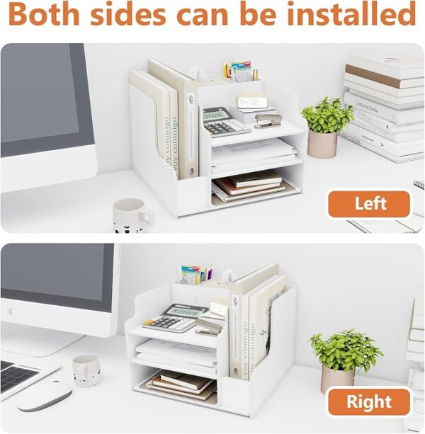 PUNCIA 3-Tier Office White Letter Tray Desk Tidy Organiser A4 File Rack Paper Sorter Storage with Vertical Horizontal All in One Supplies Storage Box Desktop Magazine File Holder - Image 2