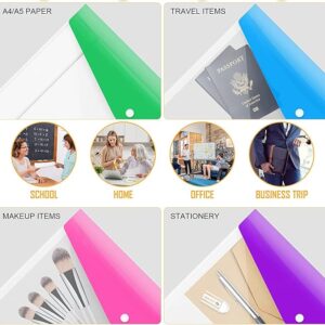 Ansook 14 Pack Expandable Punched Pockets A4 Plastic File Jackets, Colourful File Pockets, A4 Folders Transparent Pocket with Snap Fastener and Label Pocket for Home, Office and School, 7 Colors