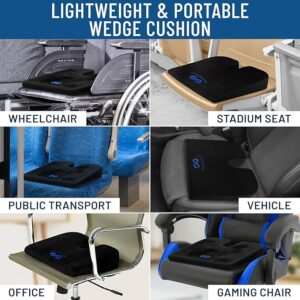 Everlasting Comfort Car Seat Cushion for Driving - Wedge Car Cushion for Office, Travel, Gaming Chair - Memory Foam Booster Seat - Non-Slip, Washable Cover