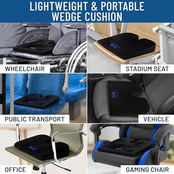 Everlasting Comfort Car Seat Cushion for Driving - Wedge Car Cushion for Office, Travel, Gaming Chair - Memory Foam Booster Seat - Non-Slip, Washable Cover