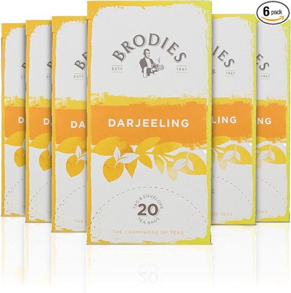 Brodies Darjeeling Tag and Envelope - 6 Tea Boxes of 20 Tea Bags each (Total 120 Tea Bags) - The Champagne of tea with a penetrating but delicate flavour with a refreshing aftertaste - Image 2