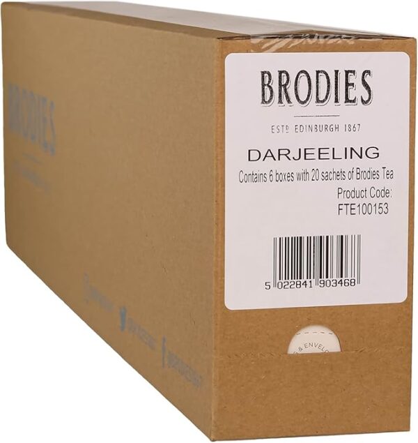 Brodies Darjeeling Tag and Envelope - 6 Tea Boxes of 20 Tea Bags each (Total 120 Tea Bags) - The Champagne of tea with a penetrating but delicate flavour with a refreshing aftertaste