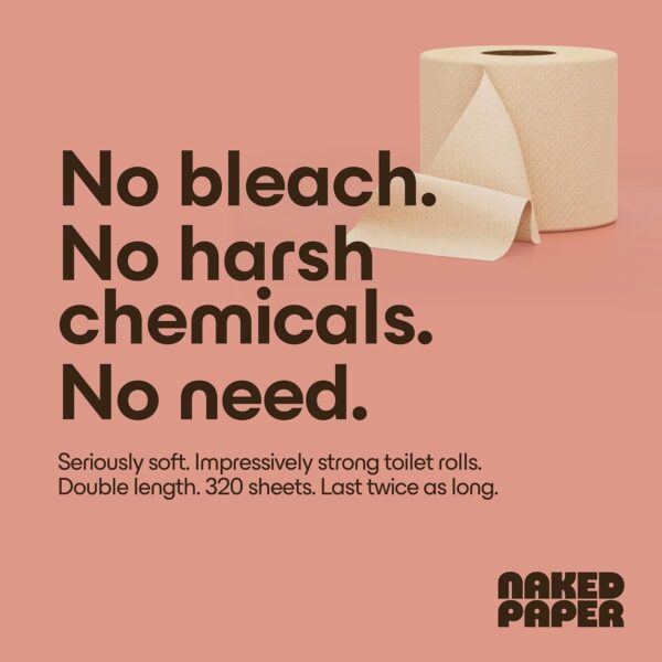 Naked Paper Unbleached Bamboo Toilet Roll - 48 Rolls, Sustainable Bulk Toilet Paper, Super Soft & Strong, 320 Sheets Per Roll, Plastic-Free & Sensitive Skin Safe - Image 2