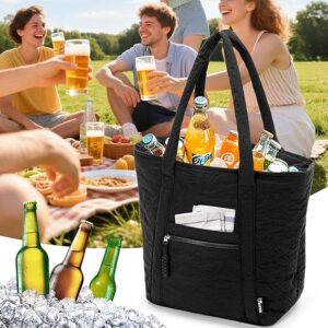 Fasrom Insulated Cooler Bag Holds 30 Cans, Large Leakproof Grocery Tote with Zippered Top, Soft Sided Portable Shopping Bag for Food, Drinks, Suitable for Beach, Picnic, Travel and Outdoor Use