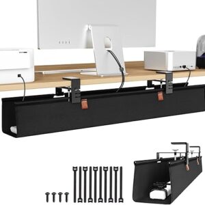 KEEGH Under Desk Cable Management Tray - 30" No Drill Cord Management Under Desk - Clamp/Screw Mount - Premium Fabric Wire Management - Gaming/PC Cable Tray Cord Hiders for Office/Home