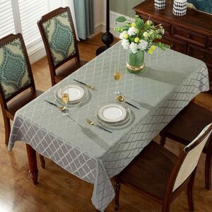 Jacquard Tablecloth Flower Pattern Polyester Table Cloth Spill Proof Dust-Proof Wrinkle Resistant Table Cover for Kitchen Dining Tabletop (Rectangle/Oblong, 132 x 182 CM (4-6 Seats),Gray)