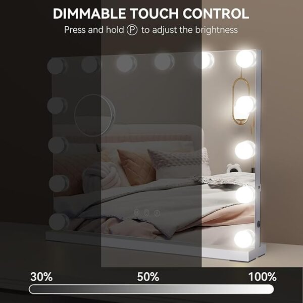 eklipt Hollywood Vanity Mirror with Lights, 50×42cm Large Lighted Makeup Mirror with 14 Dimmable LED Bulbs, Touchscreen Control, USB Output Port Tabletop or Wall Mounted Light Up Mirror For Bedroom - Image 2
