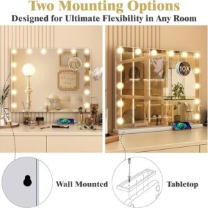 Saimeihome Hollywood Vanity Mirror with Lights, 50×42cm Makeup Mirror with 14 Dimmable Bulbs, 3 Color Modes, Touch Screen Control, Tabletop or Wall Mounted for Bedroom, Dressing Room