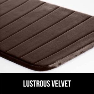Gorilla Grip Striped Memory Foam Bathroom Rug, Soft Absorbent Velvet Bath Mat, Dots on Underside, Machine Washable Bathmat, Thick Shower Floor Carpet Rugs Room Décor Accessories, 30x20 Mat, Brown