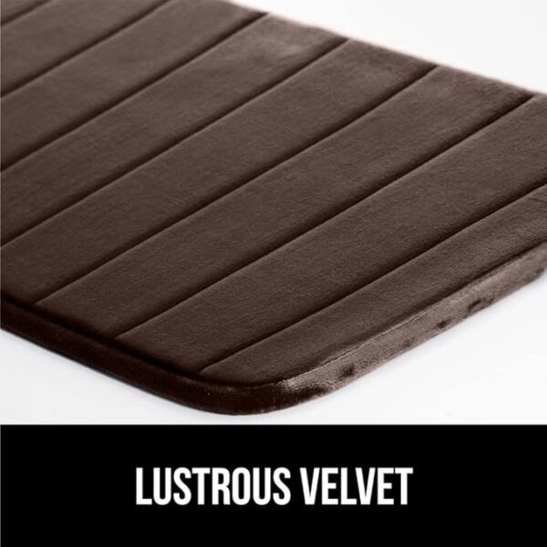 Gorilla Grip Striped Memory Foam Bathroom Rug, Soft Absorbent Velvet Bath Mat, Dots on Underside, Machine Washable Bathmat, Thick Shower Floor Carpet Rugs Room Décor Accessories, 30x20 Mat, Brown