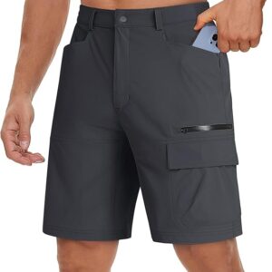 TACVASEN Men's Cargo Shorts Quick Dry Elasticated Waist Work Shorts for Outdoor Hiking with Zip Pockets