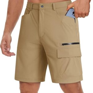 TACVASEN Men's Cargo Shorts Quick Dry Elasticated Waist Work Shorts for Outdoor Hiking with Zip Pockets