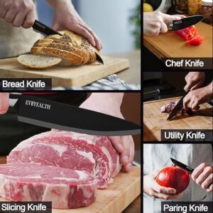 lapelux Kitchen Knife Set - 5 Piece Knife Set with Block, Wood Grain Handle, Stainless Steel Knivese with Chef, Bread, Slicer, Utility, Paring Knife for Cutting Meat/Vegetables/Fruit.…
