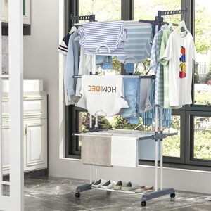 HOMIDEC Airer Clothes Drying Rack,4-Tier Foldable Clothes Hanger Adjustable Large Stainless Steel Garment Laundry Racks for Indoor Outdoor