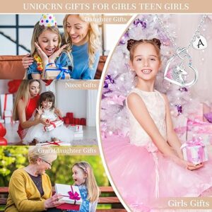 TINGN Unicorn Gifts for Girls - 14K White Gold Plated Colorful CZ Heart Pendant Unicorns Necklace for Girls Jewelry Initial Unicorn Necklace Birthday Gifts Unicorns Initial Necklaces for Girl Jewelry