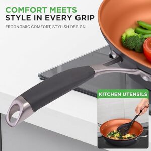 NutriChef, Stackable Pots and Pans Set - Ceramic Non Stick Pan Set, Induction Hob Cookware Set, Premium Cooking Set w/Lids, Heat Resistant, 14 Pcs, Copper