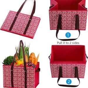 WUWEOT 4 Pack Reusable Grocery Bags, Large Shopping Box Tote, Foldable Washable Box Bag with Reinforced Bottom Heavy Duty Handles for Fruit Vegetable Clothes Toys and PicnicV