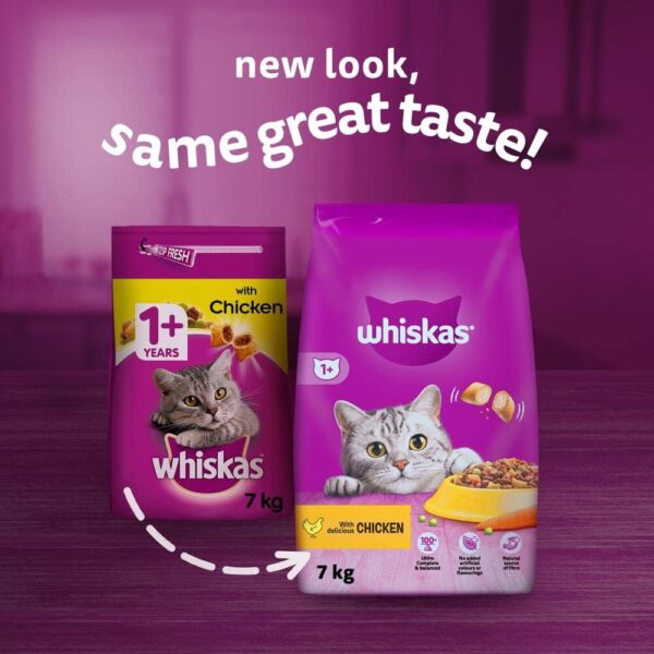 WHISKAS - 1+ Adult Dry Cat Food - 7kg - Biscuits Made with Chicken - Bulk Cat Food Bag - Image 2