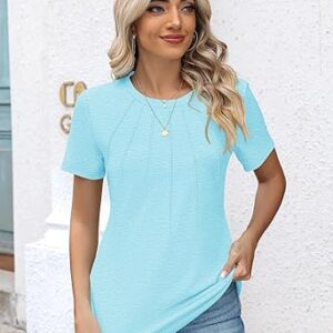 Rapbin Womens Casual Short Sleeve T-Shirts Crew Neck Pleated Tops Fashion Dressy Tunic Blouses