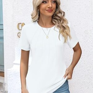 Rapbin Womens Casual Short Sleeve T-Shirts Crew Neck Pleated Tops Fashion Dressy Tunic Blouses